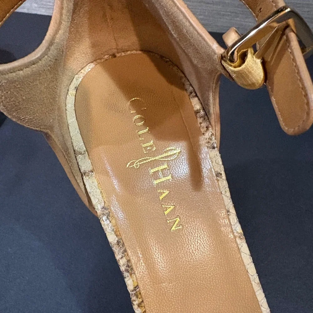 Cole‎ Haan Leather Snake Skin Espadrille Platform Wedge Sandals Size 8B